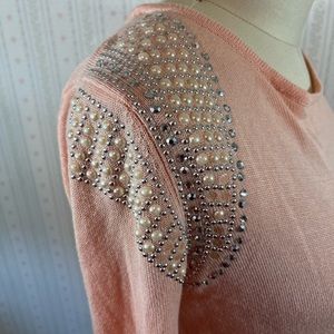 Shoulder embellished think pink sweater